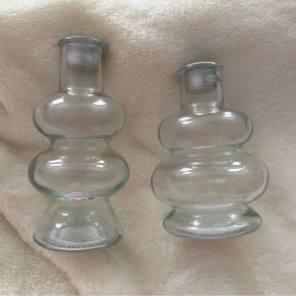 Clear Glass Bubble Candle Holders - Set of 2